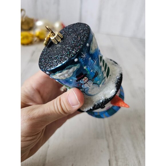 Reed barton snowman scene top hat ornament RARE glass glitter sparkle tree uniqu - Picture 8 of 10